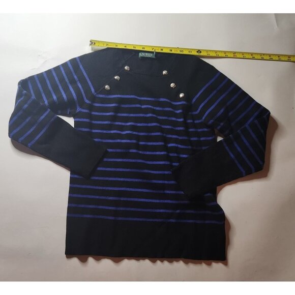 Lauren Ralph Lauren Womens Striped Button-Shoulder Sweater - Size PL - Picture 7 of 9